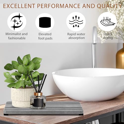 3PCS Water Absorbing Stone Tray, DryingNeat Diatomite Stone Sink Tray, Instant Dry Sink Coasters, Kitchen Sponge Hand Soap Holder, Countertop Fast Drying Counter Trays,8 * 4inch and 4 * 4inch - color: 1pcs 21×10cm + 2pcs 10×10cm Gray Stripe