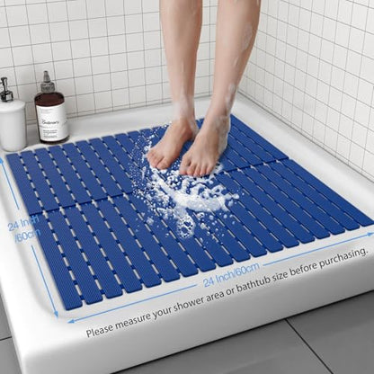 Shower Mat Non-Slip Bath Mat for Tub and Shower Stall,236 Suction Cups with Drain Holes, Quick Dry Machine Washable, Extra Grip for Stand Up Showers, Bathroom Essentials 24x24 Inch (Blue) - color: Blue