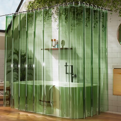 2 Pack Shower Curtain Liner, Lightweight Clear Plastic Shower Liner PEVA 72 x 72 Waterproof Shower Curtains for Bathroom with 3 Strong Magnets and Rustproof Grommets, Clear Green - color: Clear Green, size: 72"W x 72"L (Pack of 2)