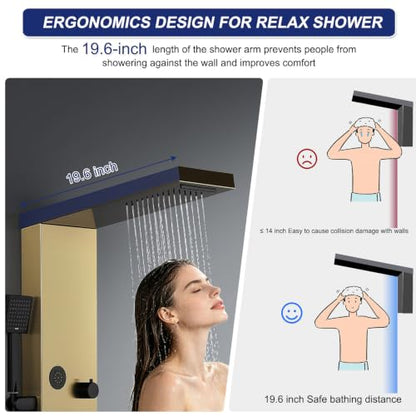 ROVATE 4-in-1 Rainfall Waterfall Shower Panel Tower System, Brushed Gold | Shower Column with Body Massage Jets and Handheld, Stainless Steel High Pressure, Use Multiple Functions Simultaneously - color: Brushed Gold