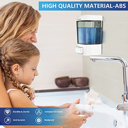 SVAVO Wall Mounted Soap Dispenser Kitchen Bathroom Manual Soap Dispenser Refillable Hand soap Dispenser for Liquid Contianers Shampoo Gel Chamber for Household Commerical 23.7oz (700ml) ABS - color: White&dark Brown