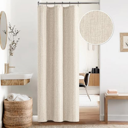 ANRODUO Cream Beige Linen Textured Fabric Shower Curtain Set - W36xL72 | Farmhouse Shower Curtain with 6 Metal Hooks, Waterproof Heavy Duty, Button Hole Design, Machine Washable for Bathroom - color: Cream, size: 36"W x 72"L (Pack of 1)
