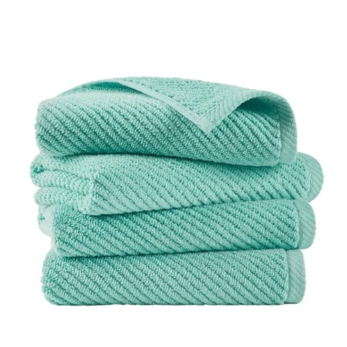 Madison Park 100% Zero Twist Cotton 4 Piece Bathroom Hand Towels, Turquoise | 18" x 28" Bath Hand Towels, 500 GSM Diagonal Ribbed, Soft, Quick Dry, Highly Absorbent, Durable, Modern, OEKO TEX - color: Turquoise, size: 4 Piece Hand Towel Set
