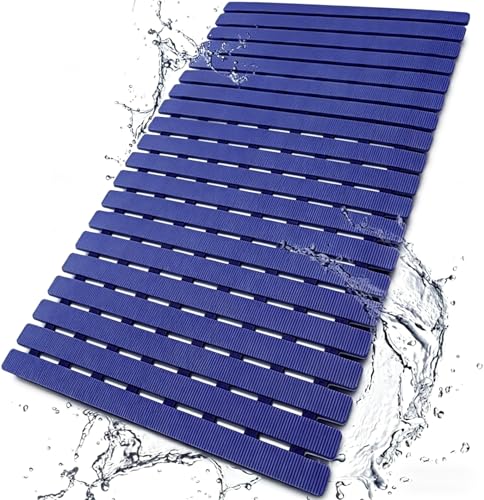 BEMISO Shower Mat Non Slip Bathtub Mat 27.5 x 15.7 Inch Bath Mat for Tub | Suction Cups,Drain Holes,Easy Dry,Easy to Cut,Eco-Friendly - color: Navy Blue, size: 27.5 x 15.7 inches