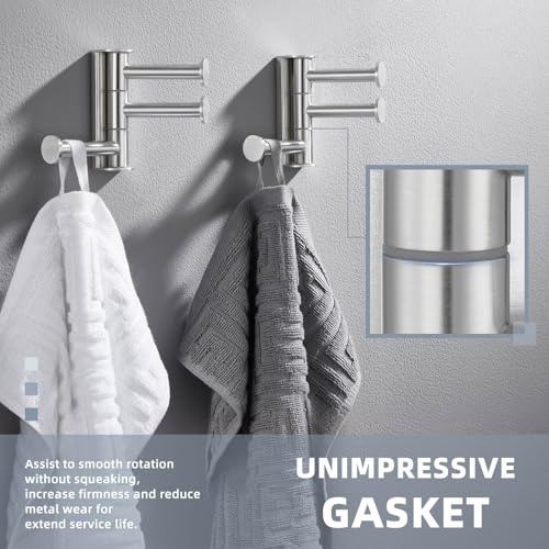 Suyar Bathroom Towel Hook with 3 Arms, Swivel Robe Holder, Brushed Nickel | 2 Pack, SUS304 Stainless Steel, Wall Mounted - color: Brushed Nickel, size: 2 Pack