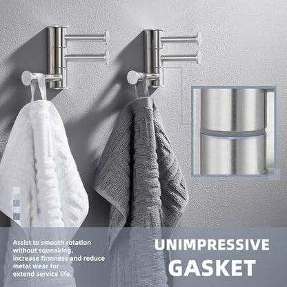 Suyar Bathroom Towel Hook with 3 Arms, Swivel Robe Holder, Brushed Nickel | 2 Pack, SUS304 Stainless Steel, Wall Mounted - color: Brushed Nickel, size: 2 Pack