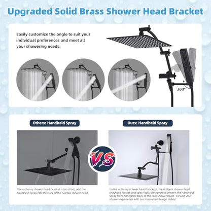 Hibbent All Metal CUPC Certified 12'' Rainfall Shower Head, Dual Shower Head Combo, High Pressure Handheld 4 Sprays Shower Wand, 16'' Adjustable Extension Arm, 71'' Hose, Shower Holder, Matte Black - color: Matte Black, style: Square 12''