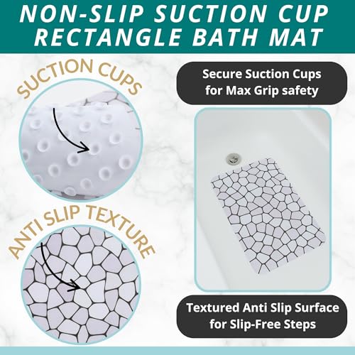ENKOSI Bath Mat for Tub and Shower Floors - Non Slip Shower Mat – Anti Slip Bathtub Mat with Strong Suction Cup Grip – Soft, Pebble Print Bathroom Mat for Inside Bath and Showers (28x16 Pebble) - color: Pebble