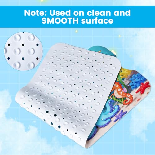 Bathtub Mat for kids Non slip, Dolphins swim happily in the sea (Blue) | 40"x16", Extra Long, Soft, Suction Cup for Strong Grip, Eco Friendly, Easy Clean, Machine Washable - color: Blue