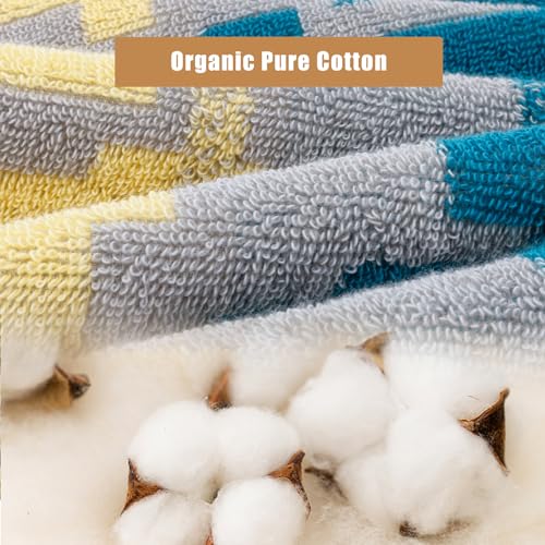 SEMAXE 18-Piece Cotton Bath Towel Set for Bathroom, Geometric Pattern | Stock-up towel set for family bathrooms, guest baths, multi-bath homes, and wash-day rotation, OEKO-TEX certified, easy care - color: C01: Colorful - Checkered