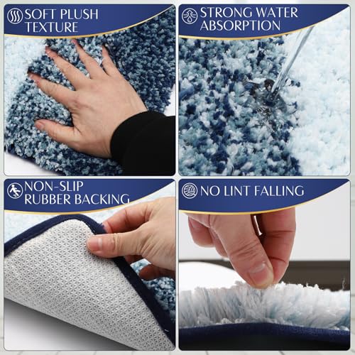 Bathroom Sets with Shower Curtain and Rugs Bathroom Accessories Set Navy Blue Bathroom Set,Soap Dispenser & Toilet Brush Holder Set with Stainless Steel Trash Can(23 PCS) - size: Navy Blue, style: Bath Set+Ombre Waffle Shower Curtain+Bath Rugs