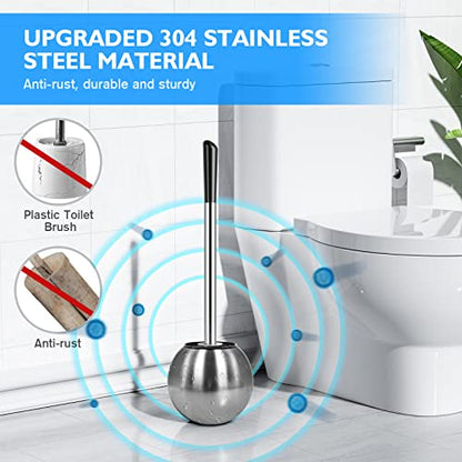 Toilet Brush and Holder 2 Pack, 304 Stainless Steel Toilet Brush with Extended and Durable Comfortable Brush Handle, Toilet Bowl Brush for Bathroom Toilet - Ergonomic, Pratical Durable - color: Silver