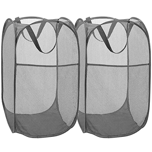 BATTOO Deluxe Strong Mesh Pop up Laundry Hamper Basket with Side Pocket for Laundry Room, Bathroom, Kids Room, College Dorm or Travel 2 x Grey - color: 2 x Grey, size: 2 pack