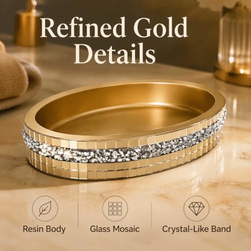 Gold Mosaic Soap Dish and Bathroom Tray, Shiny Soap Holder | Multi functional dressing table, kitchen bathroom storage tray, used for storing soap, rings, jewelry, and small accessories - size: Soap Dish