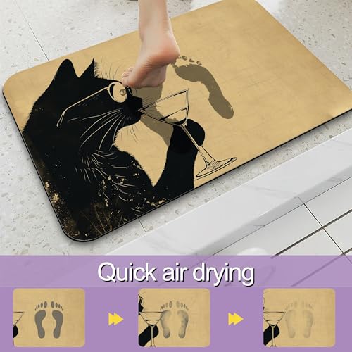 Black Cat Bathroom Rugs, Fast-Absorbing Bath Mat, Quick-Dry Non-Slip Thin Rug for Bathroom Floor Kitchen 17"x30" - color: Black Cat