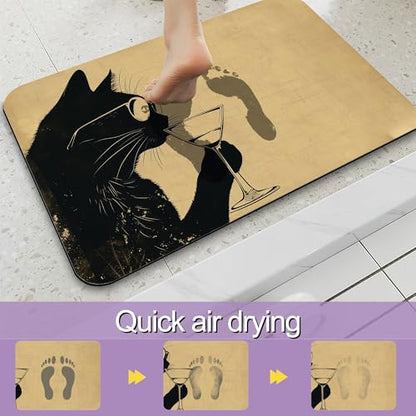Black Cat Bathroom Rugs, Fast-Absorbing Bath Mat, Quick-Dry Non-Slip Thin Rug for Bathroom Floor Kitchen 17"x30" - color: Black Cat