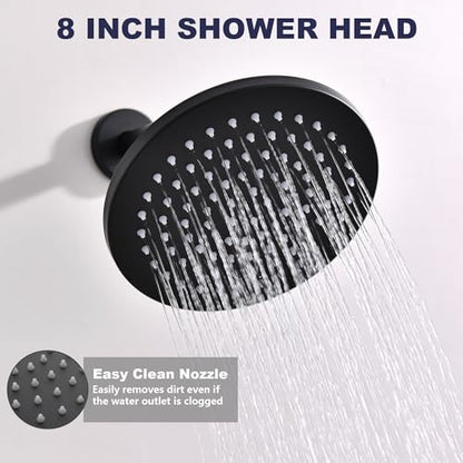 Shower System, All Metal Black Shower Faucet Set, Matte Black | 8" Rainfall Shower Head and Handheld Spray Combo, Round Shower Head and Handle Set with Valve and Trim Kit - color: Matte Black