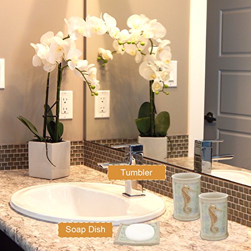 Bathroom Accessories Set, 5 PCS Bath Ensemble Set Includes Soap Dispenser, Soap Dish, Tumbler, Toothbrush Holder - Polyresin Glass for Home, Office, Superior Hotel - color: Beige