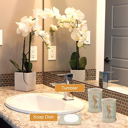 Bathroom Accessories Set, 5 PCS Bath Ensemble Set Includes Soap Dispenser, Soap Dish, Tumbler, Toothbrush Holder - Polyresin Glass for Home, Office, Superior Hotel - color: Beige
