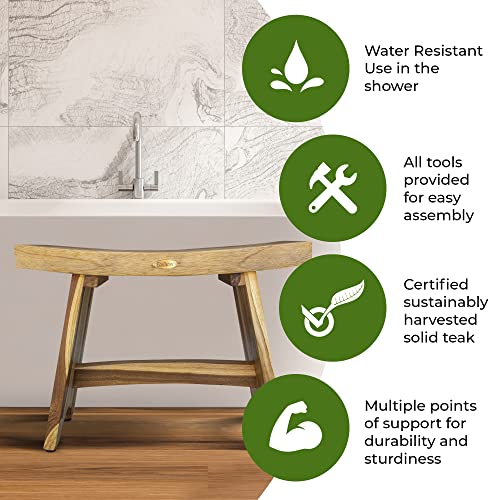 EcoDecors Serenity 24-Inch Teak Shower Stool, Non-Slip, 250 lb | Comfortable teak shower seat fits standard and walk-in showers while saving space in compact bathroom layouts - size: 24" bar