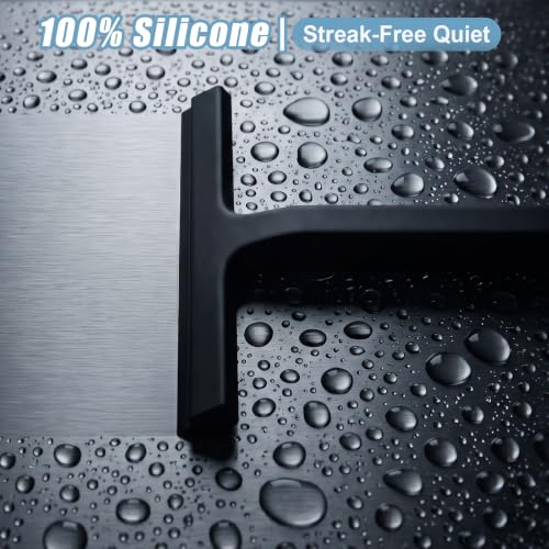 Shower Squeegee for Glass Doors, 8.6-Inch Silicone with Hook, Black | Dual-end silicone blade removes water and soap scum from glass, mirrors and tile; streak-free cleaning with a movable hook
