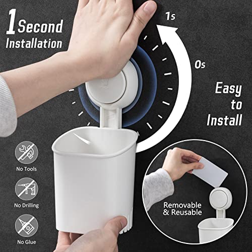 TAILI Suction Cup Toothbrush Holders for Bathroom Wall Mounted, White | Shower Toothbrush and Toothpaste Holder, Drill-Free 1S Installtion, Removable Powerful Suction Cup Organizer, Self-draining - color: White
