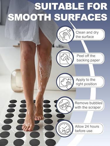 Secopad 24PCS Round Non Slip Bathtub Stickers with Scraper, Black | Original Large Anti-Slip Treads, Comfortable PEVA Material, Strong Adhesive, Easy to Use, For Bath Tubs, Showers & Stairs - color: Black