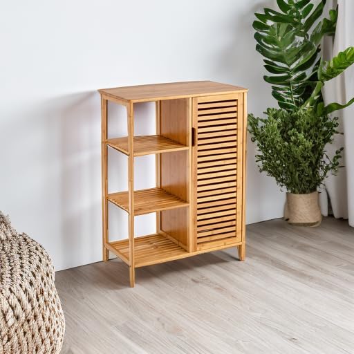 Tangkula Bamboo Bathroom Floor Cabinet, Storage Cabinet with Shutter Door and 3 Tier Shelves, Freestanding Bathroom Cabinet for Living Room Kitchen Hallway, Natural - style: Single Door