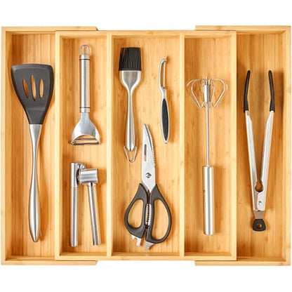 Expandable Kitchen Drawer Organizer, 2.5" High Bamboo Utensils Silverware Tray, Adjustable Large Deep Wood Organization Holder - style: For Utensil (13"~20" x 17")