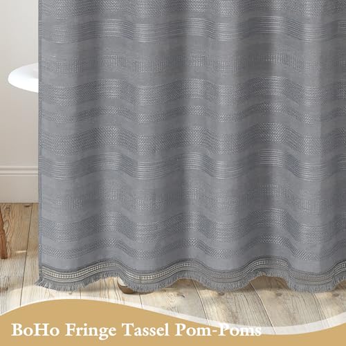 Small Stall Boho Farmhouse Shower Curtain with Tassel, Linen Bohemian French Country Chic Bathroom Shower Curtain Set, Modern Striped Textured Shower Curtain 36x72 - Light Grey - color: Lightgrey, size: 36"W x 72"L (Pack of 1)