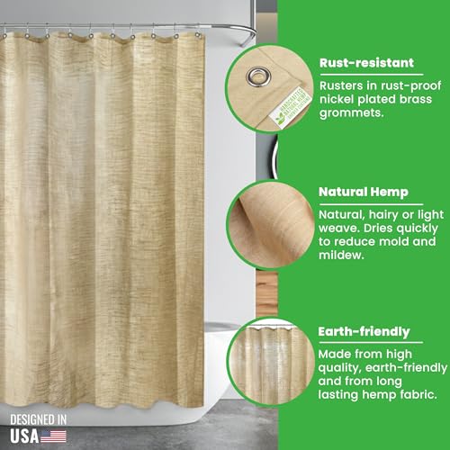 Bean Products Natural Hemp Wide Shower Stall Curtain Liner - 54x74 | Non Toxic, Eco Friendly, Mildew Resistant Cloth Shower Cutain Liner - Washable, Quick Dry, Breathable, Odor Free, No Plastic - color: Hemp Natural, size: 54"W x 74"L (Pack of 1)