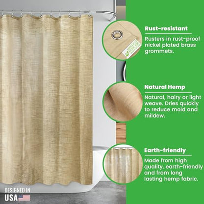 Bean Products Natural Hemp Wide Shower Stall Curtain Liner - 54x74 | Non Toxic, Eco Friendly, Mildew Resistant Cloth Shower Cutain Liner - Washable, Quick Dry, Breathable, Odor Free, No Plastic - color: Hemp Natural, size: 54"W x 74"L (Pack of 1)