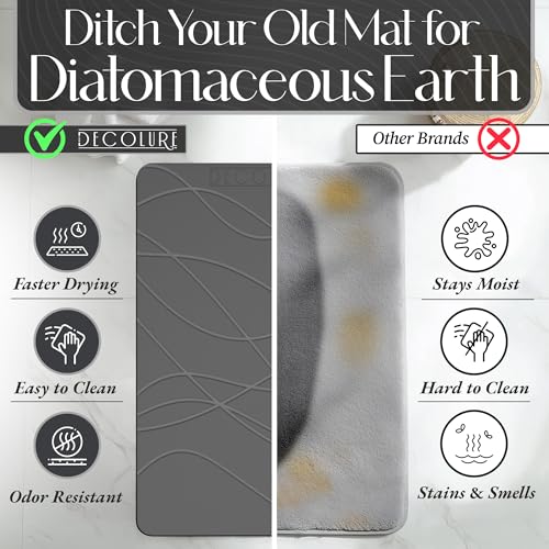 DECOLURE Stone Bath Mat, Quick Dry & Non-Slip Diatomaceous Earth Shower Mat for Bathroom, Luxurious & Easy to Clean Diatomite Stone Mat for Bathroom, Kitchen, High Density (Standard, Grey) - size: 24" x 15" (Rectangular)