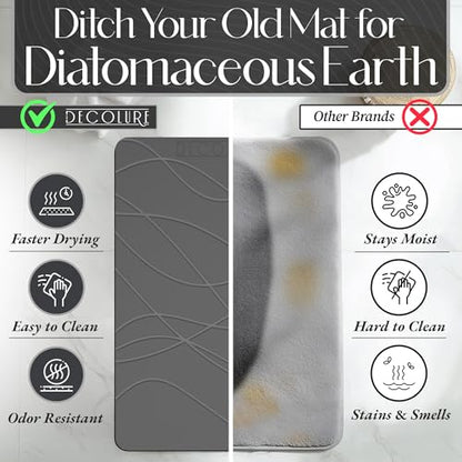 DECOLURE Stone Bath Mat, Quick Dry & Non-Slip Diatomaceous Earth Shower Mat for Bathroom, Luxurious & Easy to Clean Diatomite Stone Mat for Bathroom, Kitchen, High Density (Standard, Grey) - size: 24" x 15" (Rectangular)
