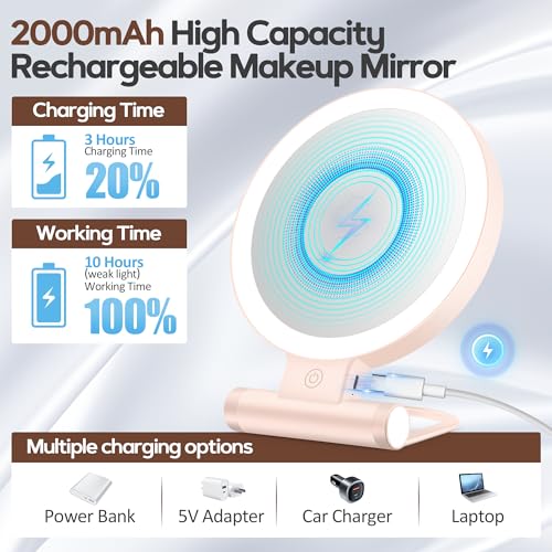 Magnifying Mirror with Light 30X, Double-Sided 1X/30X Magnifying Makeup Mirror with Tweezer, 2000mAh 3 Colour Modes with Adjustable Brightness,Foldable Compact Travel Mirror(Pink) - color: Pink