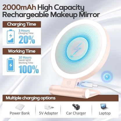 Magnifying Mirror with Light 30X, Double-Sided 1X/30X Magnifying Makeup Mirror with Tweezer, 2000mAh 3 Colour Modes with Adjustable Brightness,Foldable Compact Travel Mirror(Pink) - color: Pink