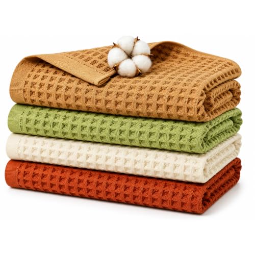 100% Cotton Waffle Towel Set, 4pcs Bath Towels for Bathroom 55*29'' | Quick Dry, Super Absorbent, Soft Bath Towels Set, Soft Lint-Free Quick Drying Towels for Bathroom/Spa/Gym, Multicolor