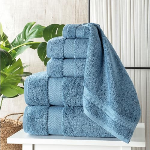 Personalized Towel Set, Custom Bath Towels with Names, Turkish Cotton Blue | 6 Pcs Set, 100% Cotton, Embroidered, Customized Towels, Gift For Adults, Wedding, Bridal Shower, Housewarming, Spa Hotel - color: Mid Blue, size: 6 Piece Towel Set