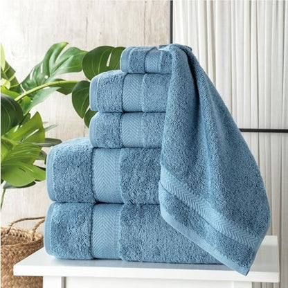 Personalized Towel Set, Custom Bath Towels with Names, Turkish Cotton Blue | 6 Pcs Set, 100% Cotton, Embroidered, Customized Towels, Gift For Adults, Wedding, Bridal Shower, Housewarming, Spa Hotel - color: Mid Blue, size: 6 Piece Towel Set