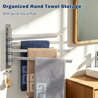 NearMoon Swivel Towel Rack, 13.8" Thicken 304 Stainless Steel 4-Arm Towel Bar, Space Saving Wall Mounted Towel Holder with Hook, Rustproof Swing Out Towel Hanger for Bathroom, Square (Brushed Nickel) - color: Brushed Nickel, size: 13.8 Inch-Squ
