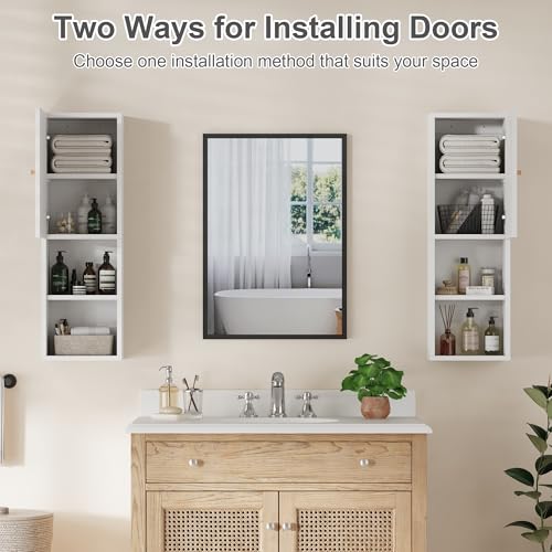 Qupui Fluted Bathroom Wall Cabinet, 31.5" 4-Tier Medicine Cabinet, White | Fluted Door Panels. Adjustable Shelf. Dual-zone Storage With Doors And Open Shelf. Wall-mounted. Engineered Wood