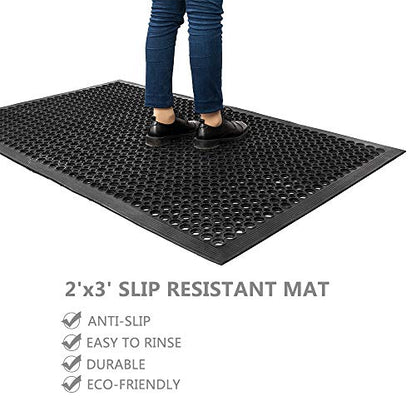 ROVSUN Rubber Floor Mat with Holes, 24''x 36'' Anti-Fatigue/Non-Slip Drainage Mat, for Industrial Kitchen Restaurant Bar Bathroom, Indoor/Outdoor Cushion - size: 36"L x 24"W x 0.3"Th
