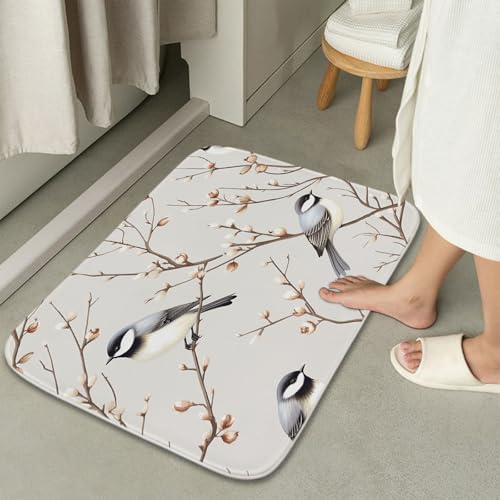 Cute Modern Bird Nature Bathroom Rugs and Mats Sets 3 Piece, Memory Foam Bath Mat, U-Shaped Contour Shower Mat Non Slip Absorbent, Velvet Washable 20 x 31 inch White - color: Color22