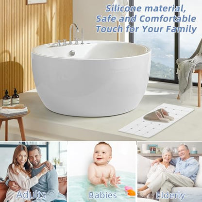 Bathtub Mat Non Slip 15" x 28" Silicone Foldable Tub Mat with Strong Suction Cups & Large Drain Holes, Durable & Eco-Friendly, for Smooth Surfaces, Ideal for Seniors, Adults White - color: White