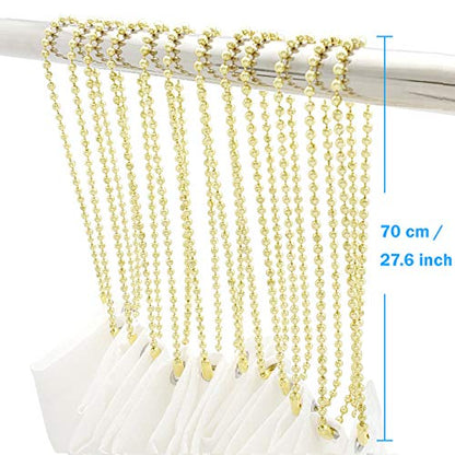 Gold Shower Curtain Hooks, 55 Inch Ball Chain Design, 12 Pack Rust-Resistant Metal Curtain Rings for Bathroom Rods, Heavy Duty 4.5mm Shower Curtain Hangers - color: Gold