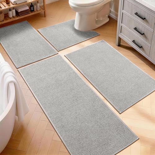YIHOUSE Gray Bathroom Rugs Sets 4 Piece, Quick Dry Thin Bath Mat with Toilet Rug, Non Slip Absorbent Machine Washable, Bath Runner Rugs for Bathtub Sink Home Decor - color: Grey, size: 4 pieces