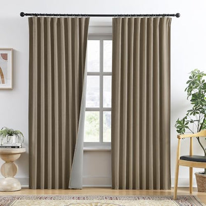 RAIN CITY Linen Brown Blackout Curtains 84 Inch Long 2 Panels 50x84 Length | Full Blackout Back Tab Pleated Look Drapes with Hooks, Thermal Insulated Boho Farmhouse Curtains for Living Room - color: Linen Brown, size: 50"W x 84"L (Pack of 2)