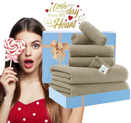 VOOVA & MOVAS 6PC Towel Set, 100% Cotton, Dark Beige | 2 Bath 30x56 In, 2 Hand 18x28 In, 2 Washcloths 13x13 In, Soft, Thick, Quick Dry, Luxury Towel Gift Set - color: Cape May Cobblestone - Dark Tan, size: 6 PC Bathroom Towel Set