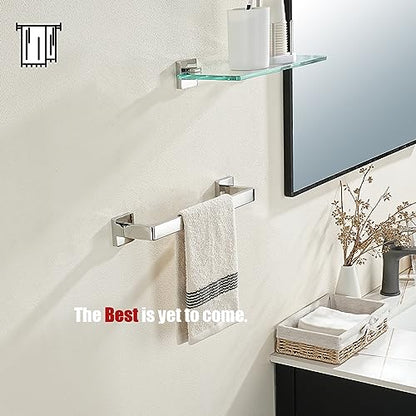 JQK Polished Towel Bar, Rounded Edges 18.41 Inch Towel Rack, 304 Stainless Steel Bathroom Wall Mount, Useable Length 16 Inch, TB250L16-CH - color: Polished Steel, size: 16.41 Inch