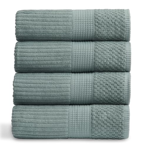 100% Cotton Bath Towel Set | 4-Pack | Textured |Silver Blue | Absorbent & Quick-Dry Bathroom Towels | Textured and Durable Cotton Towels for Bathroom | OEKO-TEX | Krista Collection - color: Silver Blue, size: Bath Towel (4 Pack)